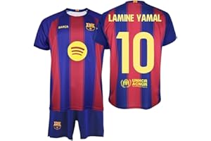 GENÉRICO F.C. Barcellona - Kit per bambini 25/26 | Maglietta + pantaloni | Design ufficiale Lamine Yamal n. 10 | Scudo e loghi serigrafati | Tessuto traspirante