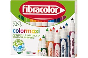 Fibracolor Pennarelli Colormaxi, confezione 24 colori, punta grossa conica maxi carica d'inchiostro, superlavabili