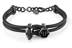Philipp Plein Męska bransoletka skórzana stal szlachetna 3D czaszka