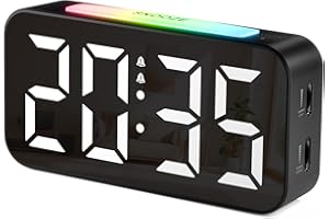 ‎HOMVILLA HOMVILLA Wecker, Wecker Digital Stromnetzbetriebener mit Adapter mit Licht RGB, Große Gut Lesbare Ziffern, Dualem Alarm, 9-Minuten Schlummerzeit und Einstellbarer Helligkeitfür Schlafzimmer