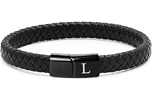 TOLOWOBK Lederarmband Herren Armband mit Buchstaben Gravur A-Z Buchstabe Armband Männer Schwarz Geflochten Leder Armbänder mit Magnetverschluss Valentinstagsgeschenk Geburtstag Geschenke für Männer