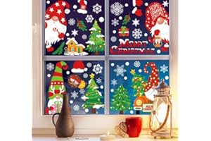 FRIEDWOHL 136PCS Weihnachten Fenstersticker, Weihnachten Fensterbilder, Doppelseitige Wiederverwendbare Statisch Haftende PVC Aufkleber für Glasfenster Weihnachten Dekoration (9 Blatt, 20x30cm)