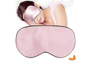 AJUHNICYN Masques de sommeil en soie et bandeau ， Masque pour les yeux super lisse pour dormir ， avec sangle réglable ， Convient pour les voyages, la sieste, le sommeil nocturne (Rose)