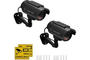 Twilight Garage 2 Pack Solar Powered Dummy Cameras, Waterproof Bullet Simulated CCTV Fake Security Camera Simulation Monitor with Flashing LED Light For Homes & Business, Indoor Outdoor Use