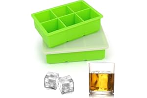 EISARO Ghiaccio Stampo XXL, 2 Pezzi Vassoio per Cubetti di Ghiaccio, Grande Stampi per Ghiaccio in Silicone con Coperchio per Whisky, Cocktail e Snack per bambini, verde