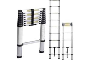 sogesfurniture 2.6M Échelle Télescopique, Échelle Pliable - Portable et Pliante Echelle - 8 Echelons Escamotable Polyvalent Robusteen Aluminium, BHEU-KS-MS-002