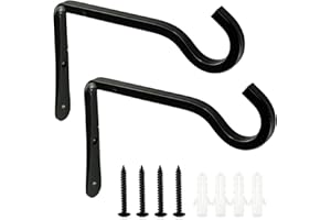 SZXMDKH Paquete de 2 soportes para cestas colgantes, ganchos para colgar en la pared, para jardín, césped, flores, comederos, plantas, linternas, carillones de viento (negro)