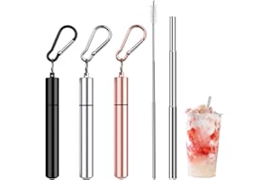 YAKLEE Pailles en Métal Réutilisables Pailles Télescopiques en Acier Inoxydable 3 Set 10 à 22.5 cm Pailles en Métal Portables Pailles à Boire Lavable avec Brosse de Nettoyage Mousqueton Porte-Clés Boîte