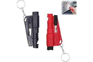 Kinretixia 2 Stück 2 Farben Autofensterbrecher-Werkzeug als Schlüsselanhänger, 3-in-1 Glasbrecher und Sicherheitsgurtschneider und Überlebenspfeife, Notfall-Schlüsselanhänger