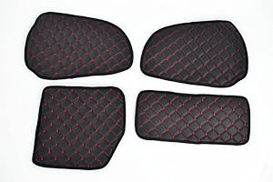 24/7 AUTO 2 Paneles de Puerta Negros + 2 Alfombrillas de salpicadero con Costuras Rojas para Scania R P G 2004-2010 Alfombra de Cuero ecológico