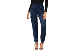 Allegra K Pantalon Cargo élastique Taille Haute en Satin Soyeux avec Cordon de Serrage pour Femmes