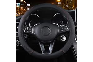 JUTYUM Steering Wheel Cover Leather, Heavy Duty Car Steering Wheel Cover Steering Wheel Cover 38CM / 15'' Anti Slip Universal Steering Wheel Cover Steering Wheel Protector - Black & Red (+Car Trash Can)