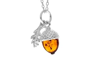 SilverAmber Jewellery UK - 925 Sterling Silver & Genuine Baltic Amber Modern Acorn Pendant - GL2041