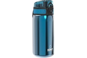 Ion8 Lightweight Steel Kids Water Bottle, 400ml/13oz, Non-Insulated, Leak Proof, Easy to Open, Secure Lock, Dishwasher Safe, Fits Cup Holders, Carry Handle, Metal Water Bottle