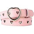 B-HOT Womens Retro Adjustable Heart Hole Belt Ladies Skinny PU Leather Waist Belts with Heart Buckle for Dress