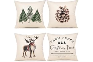 ZWJD Kissenbezug Weihnachten 40x40 4er Set Kissenbezüge Dekokissen Leinen Kissenhüllen für Deko Weihnachten Sofa Schlafzimmer Couch Kissenbezug 40x40 cm