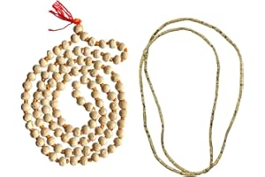 Naisha Tulsi Holy Basil Japa Mala 108+1 Beads & Tulsi Kanthi Mala Tulsi Ki Mala 2 Round Neck Mala Original for Daily Mantra Jaap, (Pack of 2), Wood, rudraksha