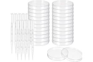 XULEGGNK Lot de 20 boîtes de pétri stériles de 90 mm, en plastique, pour la culture de laboratoire, boîtes de pétri stériles avec couvercle, avec compte-gouttes de 3 ml, pour la culture de