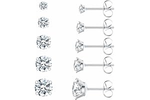 WATEFOER 5 coppie di orecchini in acciaio inox, ipoallergenico Cubic Zirconia 316L orecchini per le donne uomini, regalo di Natale compleanno