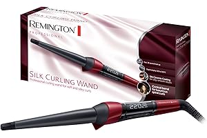 ‎REMINGTON Remington Lockenstab [kegelförmig 13-25mm] Silk Digital (hochwertige Keramikbeschichtung mit Seidenproteinen) -LCD-Display 120-220°C, natürliche Locken, Spirallocken & Beach Waves, CI96W1