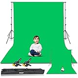EMART Green Screen Background with Stand, 8.5x10ft (2.6x3m) Photography Backdrop Stand Kit with 3x3.6m Muslin Chromakey Backg