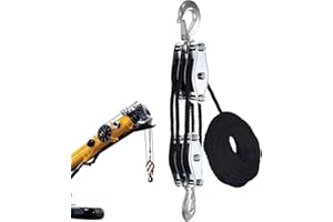 JINGAN Block and Tackle - 5:1 Lifting Power 3/8 Rope Pulley Hoist - Heavy-Duty Rope Pulley, Multifunctional Pulley System with 2200 Lbs Breaking Strength for Secure