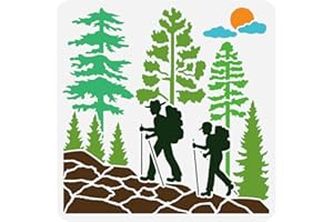 FINGERINSPIRE Reusable Pine Tree and Cypress Painting Stencils 30x30cm for Hiking Mountain Sunrise Travel Stencils for Painting on Wood, Wall, Fabric, Furniture
