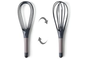 PERSENTU Twist Whisk,2 in 1 Flat and Balloon Egg Whisk,Non-Stick,Non-Scratch,Used for Beating Eggs,Beating Butter,Stirring Flour,Stirring Salad,Etc (11.4 X 8 inch,Grey)