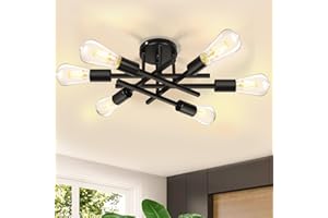 SERBASIC Sputnik Ceiling Light 6Way Ceiling Lights Fittings with E27 Base,Black Modern Chandelier for Farmhouse Kitchen Dining Room Bedroom Study Living Room(No Blub)