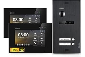 Balter EVO-HD Video Türsprechanlage, Video Türklingel mit Kamera, 2 Familienhaus Klingel, 2X 7 Zoll HD Monitor, Full HD-Kamera, 2 Draht Bus, Gegensprechanlage mit 175° Weitwinkel