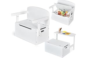 GOPLUS Kindertisch mit Sitzbank, 3 in 1 Kindersitzgruppe mit Stauraum, Kindertruhenbank, Spielzeugkiste Kindermöbel Sitzgarnitur Kinder für Kindergarten Spielzimmer (Weiß)