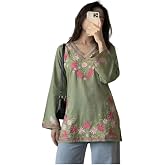 ANNI Designer Short Kurti for Women Viscose Embroidered | Kurti for Woman Regular Fit | V-Neck Full Sleeve Stylish Ladies Top