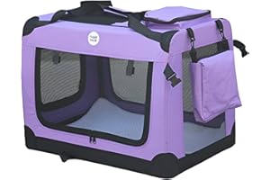 HugglePets Foldable Fabric Pet Crate Carrier - Purple (Small 50 x 34cm) Lightweight & Ventilated Double Door Carrier for Dogs & Cats with Sheepskin Mat. Ideal for Home & Travel.