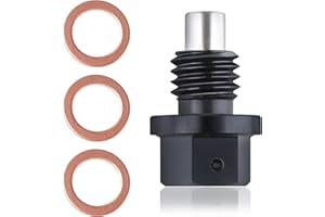 LEONTOOL M12 x 1.75 Bouchon de vidange d'huile magnétique Boulon de vidange de carter en aluminium avec rondelle d'écrasement en cuivre Joints d'étanchéité pour la plupart des véhicules