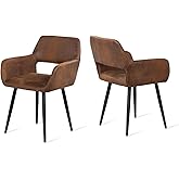 MEUBLE COSY Esszimmerstühle 2er Set Küchenstuhl Polsterstuhl mit Armlehne Sessel Wildledersitz Wohnzimmerstuhl Metallbeine, B