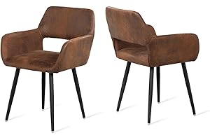 MEUBLE COSY Juego de 2 Sillas de Comedor Vintage Retro Sillón Tapizado en Gamuza con Reposabrazos Patas Metálicas para Cocina Salón