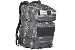 Everfly Mochila Tactica Militar 45L - Para Crossfit Montaña Supervivencia Caza Pesca Camping Senderismo Gimnasio Montañismo Airsoft Viaje - Oxford 800D - Hombre Mujer - 2 Parches Velcro