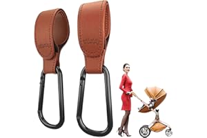 Edibaby, Ganci Passeggino, in Pelle, 2 Unità, Universale, Moschettoni per Carrozzina, per Borsa Passeggino, Zaini, etc (Marrone)