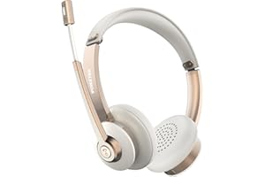 Vonztek Bluetooth Headset with Microphone, Wireless Headphones with Noise Cancelling Mic, On Ear Headphones with Mic Mute for Mac/Laptop/Zoom/Teams/Call Center/Office/Home Gold