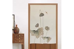 Liveinu Linen Rideau De Porte Japonais Noren Rideau Japonais Noren avec Barre Extensible Tension Fenêtre Rideaux Panneau Tenture Tapisserie Décoration 80x140cm Style 11
