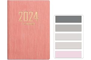 Morices Mini 2024 Daily Planner, PU Texture 120 Pages Appointment Diary Planner and Organiser from Jan 2024 to Dec 2024, A7 Size Pocket Calendar Notebook with Sticky Index Tabs Flags (Pink)