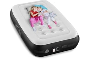 Airefina Single Airbed, Inflatable Mattress with Built-in Electric Pump, Blow Up Bed in 2 Mins Self-Inflation/Deflation, 33cm Portable Air Bed Storage Bag for Camping,Travel & Guests,Home Use