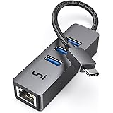 uni Hub USB C Ethernet, Adaptateur USB 3.0 avec Adaptateur Réseau RJ45 Gigabit Ethernet LAN, Compatible avec MacBook Pro/Air,