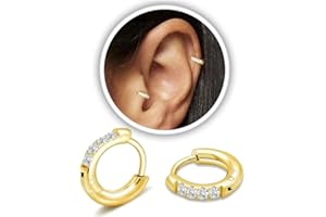 LunarCharm 1 Pair of Small Hoops, 18 Carat Gold Plated with Surgical 316L Steel, Hinged Hoops for Cartilage, Helix, Tragus, Earlobe, Lightweight Hypoallergenic Earrings