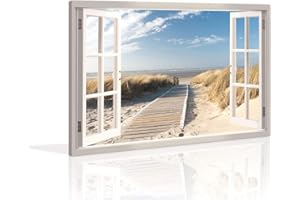 Visario Bild 120 x 80 cm auf Leinwand Düne Fensterblick 5007-SCT deutsche Marke und Lager - Die Bilder/Das Wandbild/der Kunstdruck ist fertig gerahmt