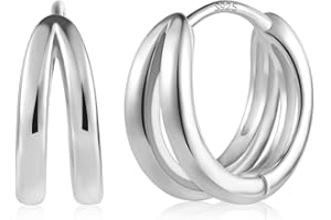 ALEXCRAFT Pendientes Mujer Plata 925, 14K Pendientes Aro Mujer Doble Pendientes de Acero Inoxidable, Pendientes Dorados 14K Pendientes Aros Dorados