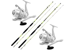 MAVE Kit Pesca EGING Composto da 2 CANNE Globe Fishing Capture 2 m + 2 MULINELLI SHIZUKA SK7 3000 FD con Filo in Bobina