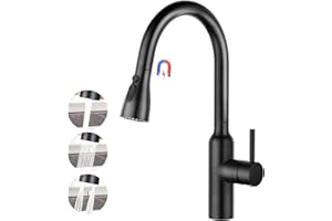CREA High Arc Kitchen Sink Mixer Tap with Pull Out Spray, Single Lever Kitchen Tap, High Pressure Sink Tap with Magnetic 3 Functions 360° Swivel Extendable Spout Black, Stainless Steel UK Standard