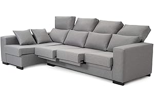 Tanuk Sofá Chaise Longue 4 Plazas Gris Perla LYTIR Izquierda 273x145 con Respaldo Reclinable Asientos Extensibles Sistema de Limpieza ACUALINE Desenfundable