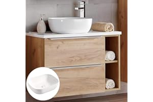 ‎LOMADOX Lomadox Badmöbel Waschtisch-Unterschrank Set mit Regal, Wotan Eiche mit Hochglanz weiß, 41cm Keramik Waschbecken, 2 Softclose-Schubkästen, B/H/T ca, 81/74,5/46 cm